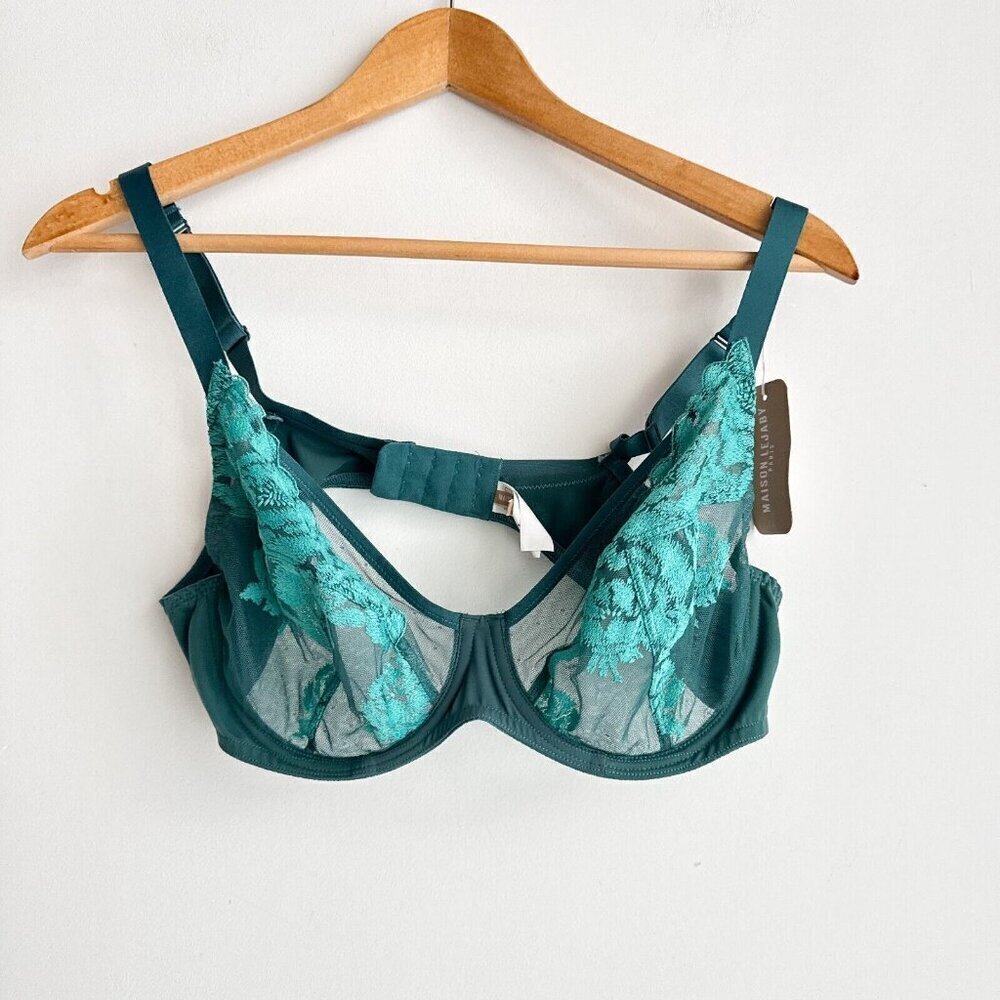 Lejaby Lace Floral Teal Underwire Sexy Bra 34D